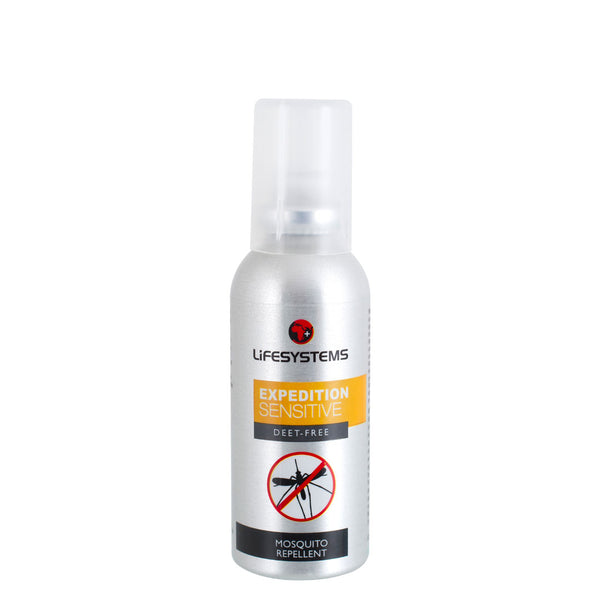 Lifesytems expedition sensitive DEET free insect repellent spray bottle in the 50ml version showing the front detail