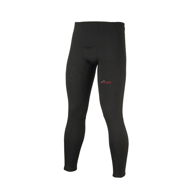 Front detail of a Sub Zero Factor 2 mens thermal mid layer leggings with fly in black colour photographed on a white background