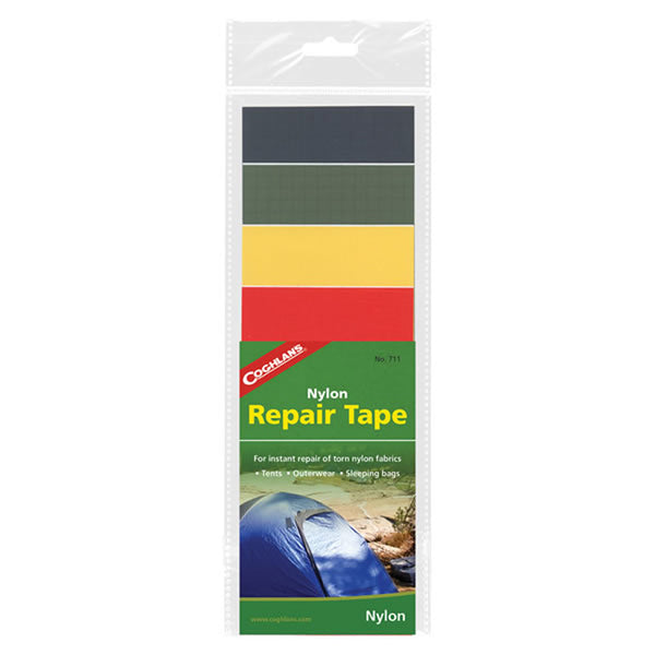 Coghlans nylon repair tape in four colours shown in their packaging