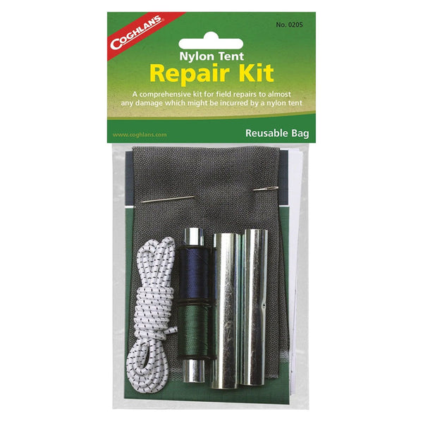 Coghlans nylon tent repair kit shown in their packaging