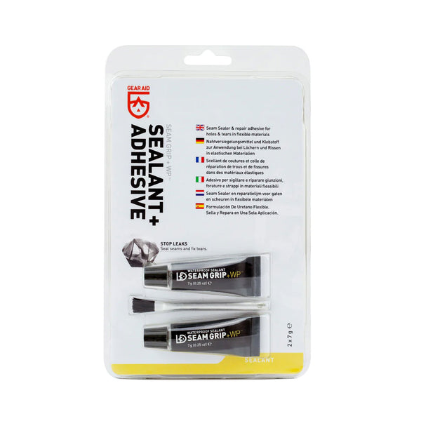 Gear Aid Seam Grip waterproof tent sealant and adhesive shown in its packaging 