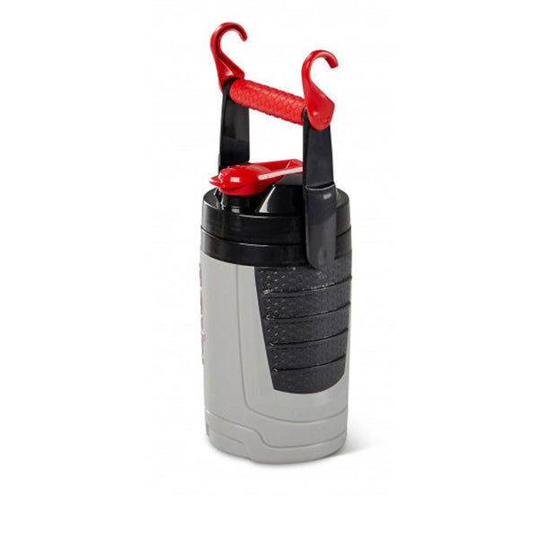 Front detail of Igloo Performance insulated drinks cooler in red in 950ml capacity with the handle up