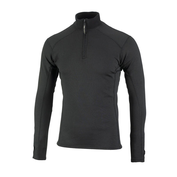 Front detail of a Sub Zero sub-standard Factor 2 long sleeve zip neck mid layer top in colour black  photographed on a white background