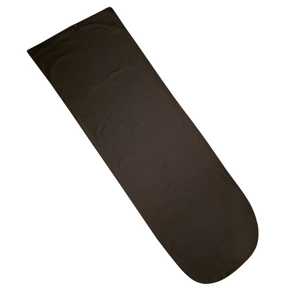 Sub Zero Meraklon fleece sleeping bag liner in black stretched out on a white background