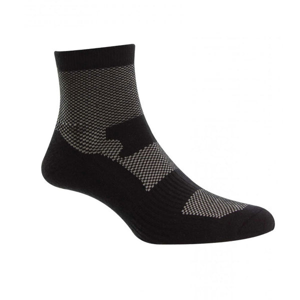 Sub Zero bamboo sports ankle sock in black with grey detail photographed on a white background