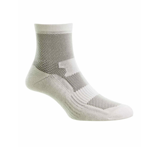 Sub Zero bamboo sports ankle sock in white with grey detail photographed on a white background