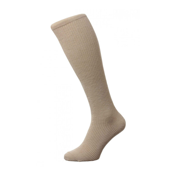 Sub Zero long compression flight sock in beige photographed on a white background