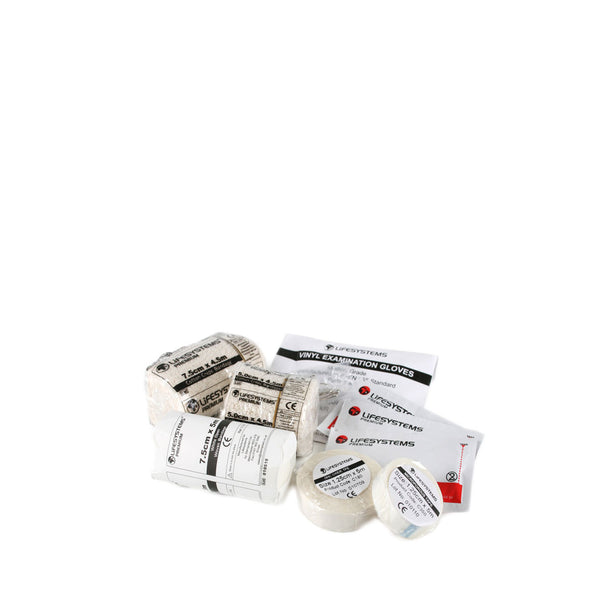 Studio shot on a white background of the contents of Lifesystems bandages refill pack