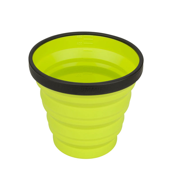 Sea To Summit Collapsible X Mug 480ml in lime extended and photographed on a white background